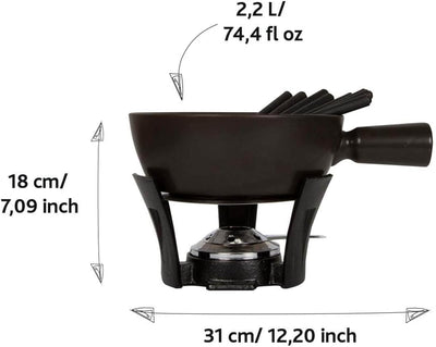 Boska Fondue-Set Nero L/für grosse Gesellschaften / 2,2 L/Keramik/Gusseisen/Schwarz 23 x 32 x 20 cm,