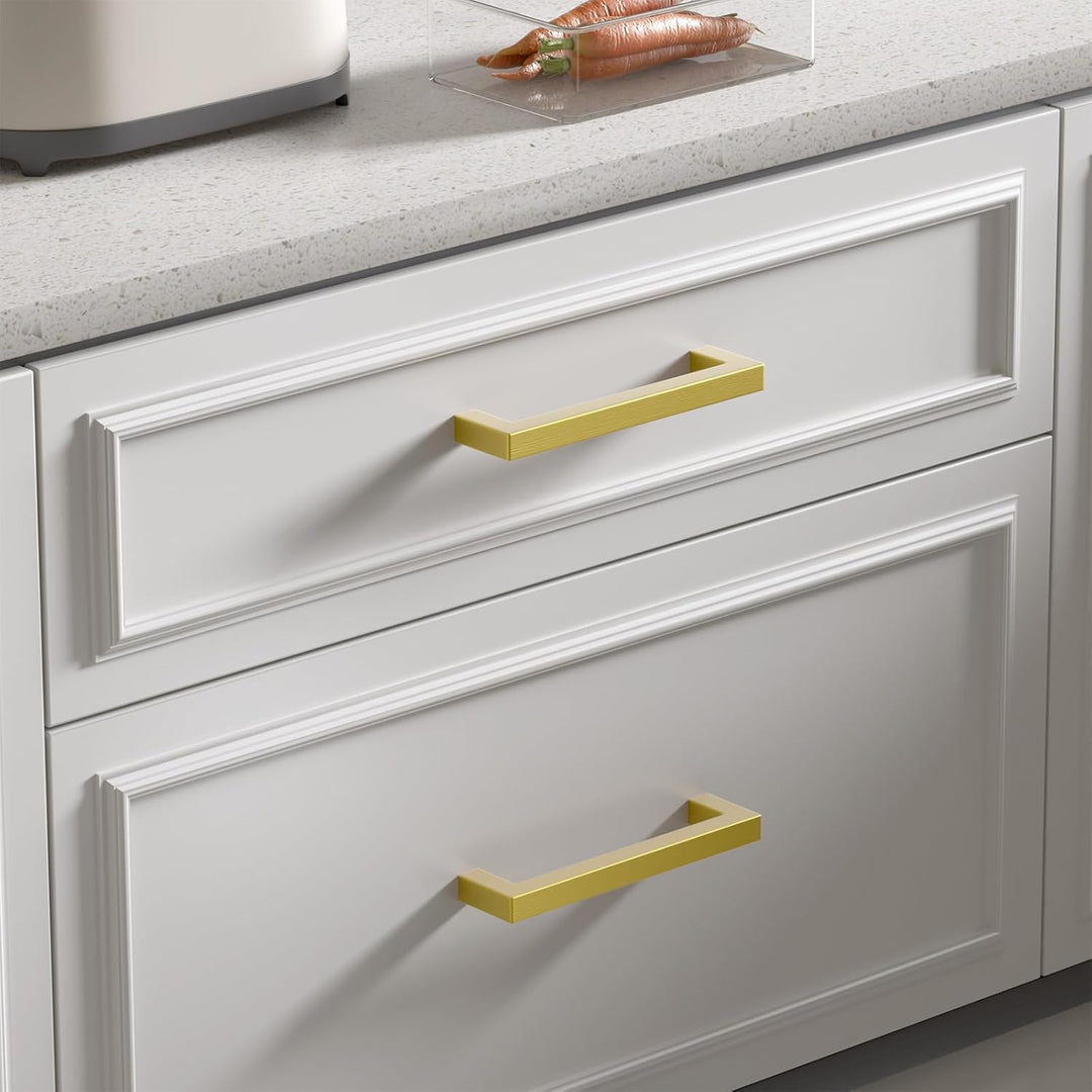 goldenwarm 5 Stück Möbelgriffe Gold Möbelgriffe 128mm Lochabstand Gold Küchenschrank Griffe Gold Sch