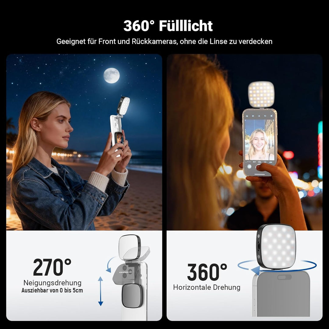 NEEWER Basics Magnetisches Selfie Licht Handy kompatibel mit MagSafe iPhone, 2W CRI95+ zweifarbiges