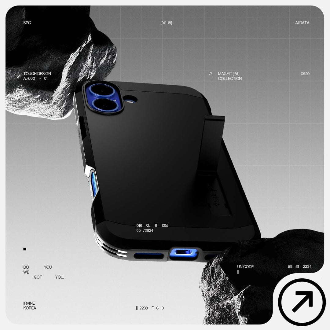 Spigen Tough Armor (AI) MagFit Hülle für iPhone 16, Kompatibel mit MagSafe Zubehör -Schwarz iPhone 1