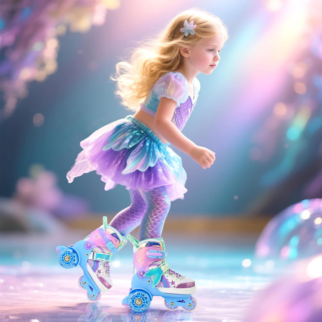 NEMONE Rollschuhe für Mädchen Kinder 4 Grössen Verstellbar Blau Violett Rollschuhe für Kinder Drinne
