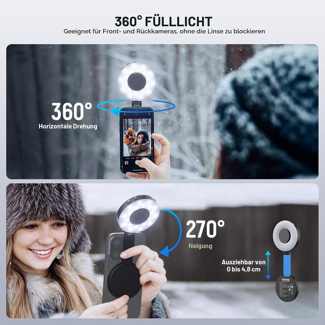 NEEWER Entry Level Version Magnetische Selfie Licht kompatibel mit iPhone MagSafe, 4 Modus CRI95+ 91