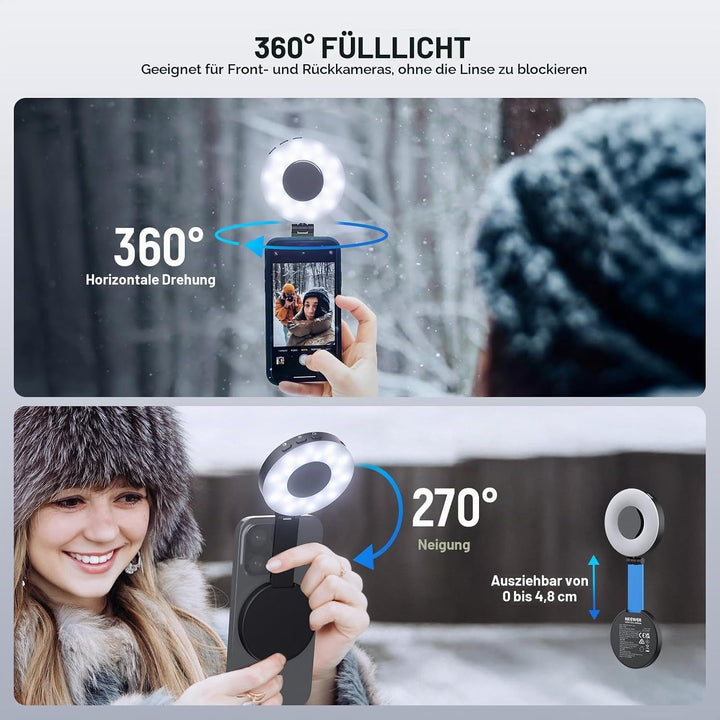 NEEWER Entry Level Version Magnetische Selfie Licht kompatibel mit iPhone MagSafe, 4 Modus CRI95+ 91