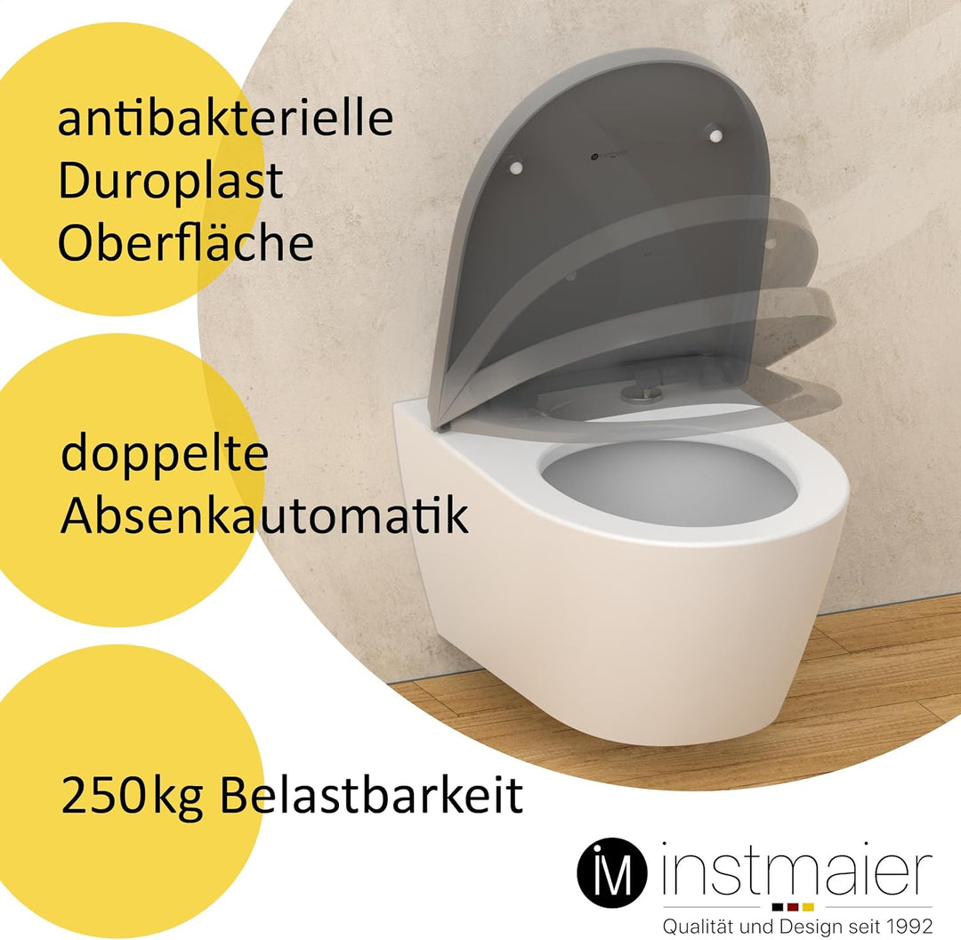 instmaier | D-Form | Toilettendeckel mit Absenkautomatik | Manhattan-Grau | Made in Germany | Toilet