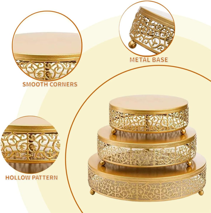 3Pcs Tortenständer, Goldener runder Metall Kuchenständer Cupcake Halter für Partys, Keks Dessert Tel