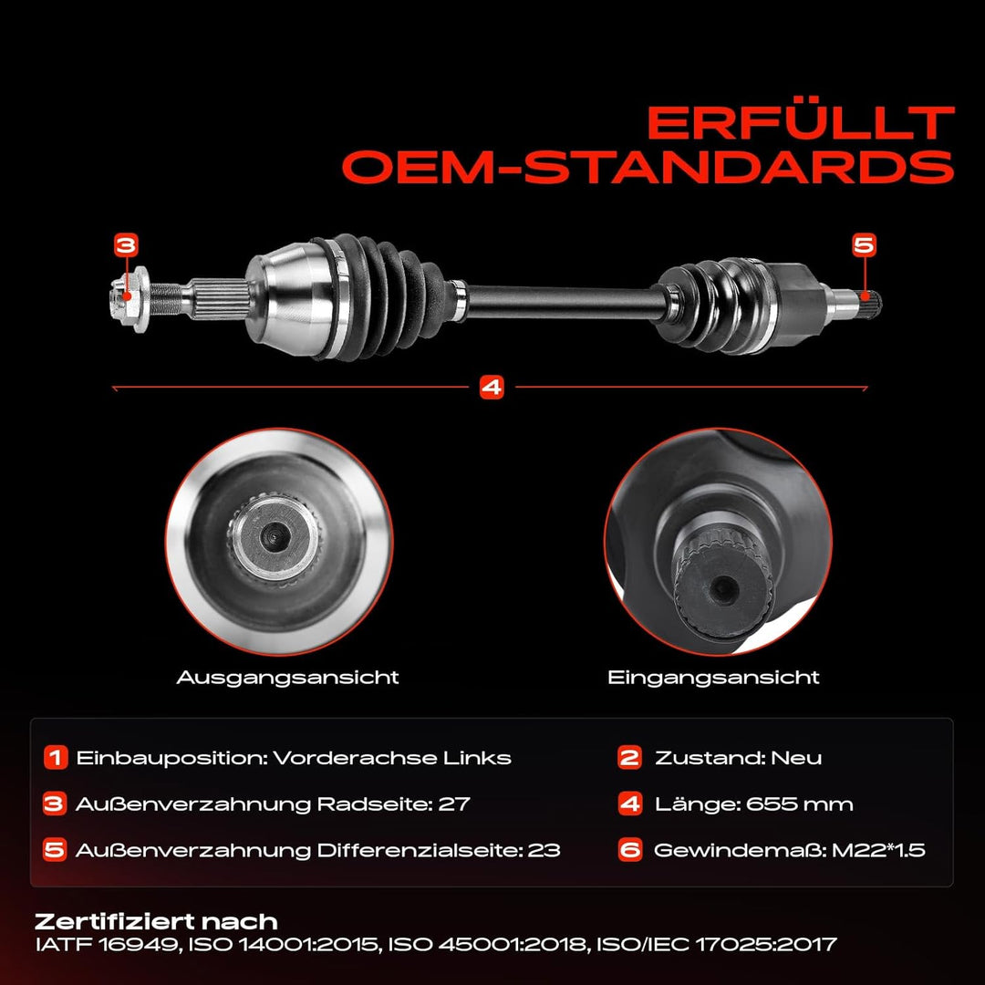 Frankberg Antriebswelle Vorne Links Kompatibel mit Focus III 1.0L 2012-2015 Replace# 1777140