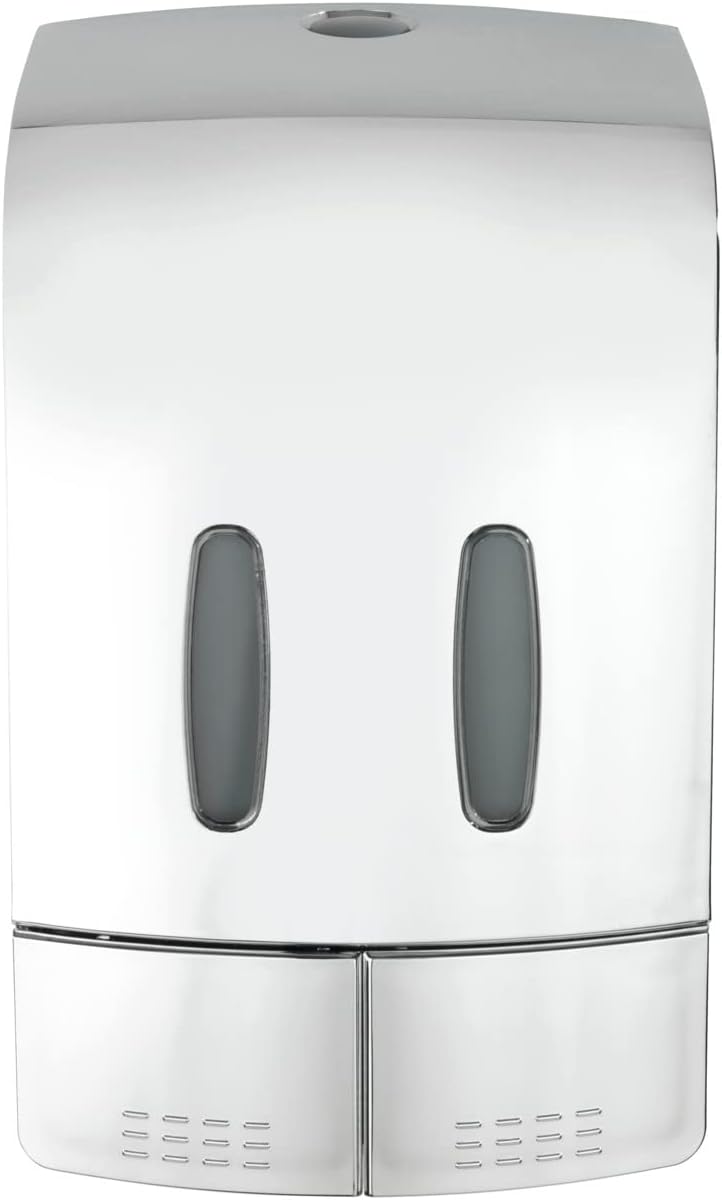 WENKO 2-Kammer Desinfektionsmittel- und Seifenspender Tartas Chrom, hygienischer Wand-Spender für De