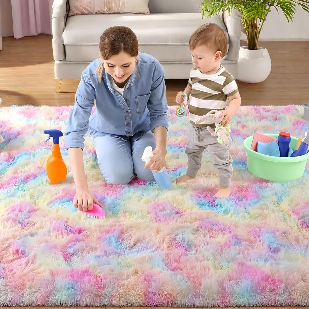 SUBEEN Teppich Wohnzimmer Hochflor - Flauschiger Plüschteppich, moderner Stil, Farbiger Teppich für