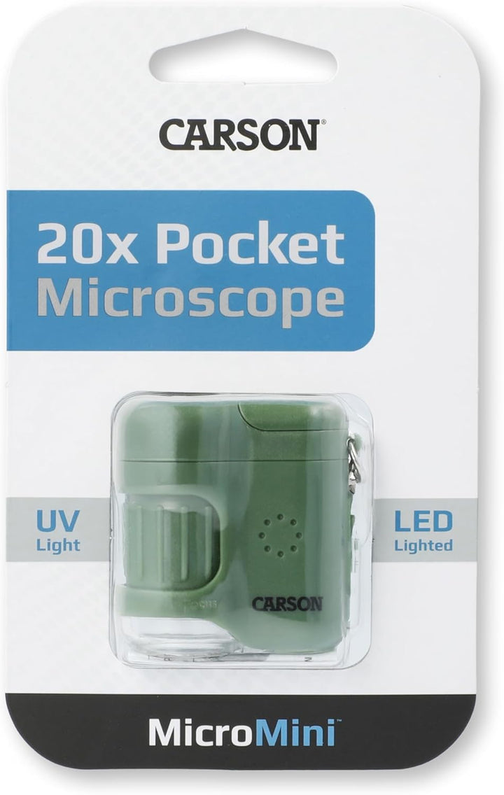 Carson MicroMini 20x LED Taschenmikroskop mit UV-Licht und Taschenlampenfunktion, Safari Green (MM-2