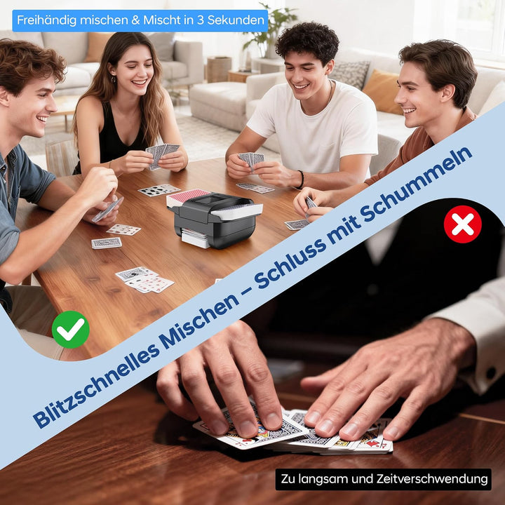 Automatischer Kartenmischer mit Dual-Modi Wiederaufladbarer Schwarz | USB-C Tragbares Leises und Sch