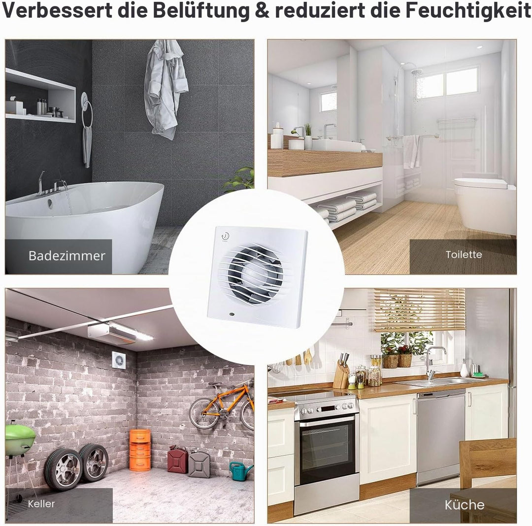 Anesty Badlüfter 100mm mit Nachlauf Timer, 12W 130m³/h Abluftventilator Leiser Badezimmer Lüfter mit