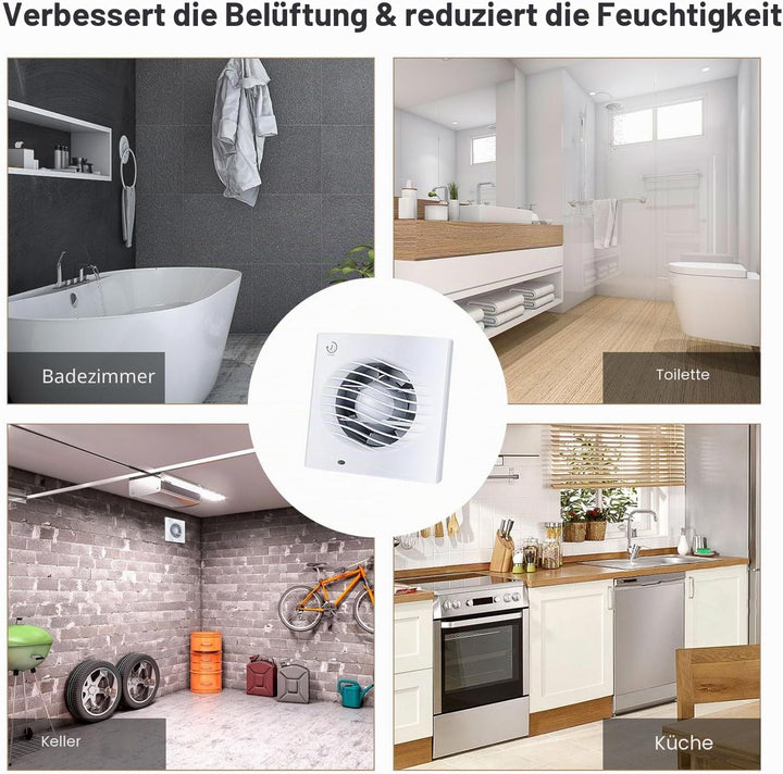 Anesty Badlüfter 100mm mit Nachlauf Timer, 12W 130m³/h Abluftventilator Leiser Badezimmer Lüfter mit