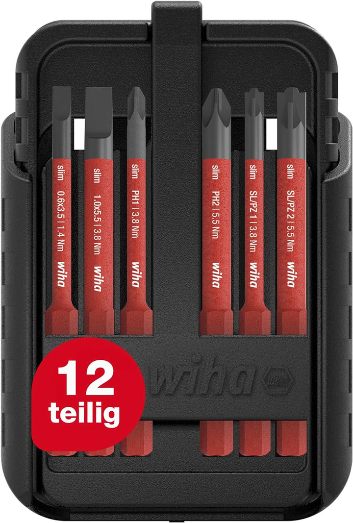 Wiha Bit Set slimBit electric Schlitz, PH, PZ, PlusMinus/PZ, TORX® 12-tlg.I inkl. slimBit-Boxen, Gür