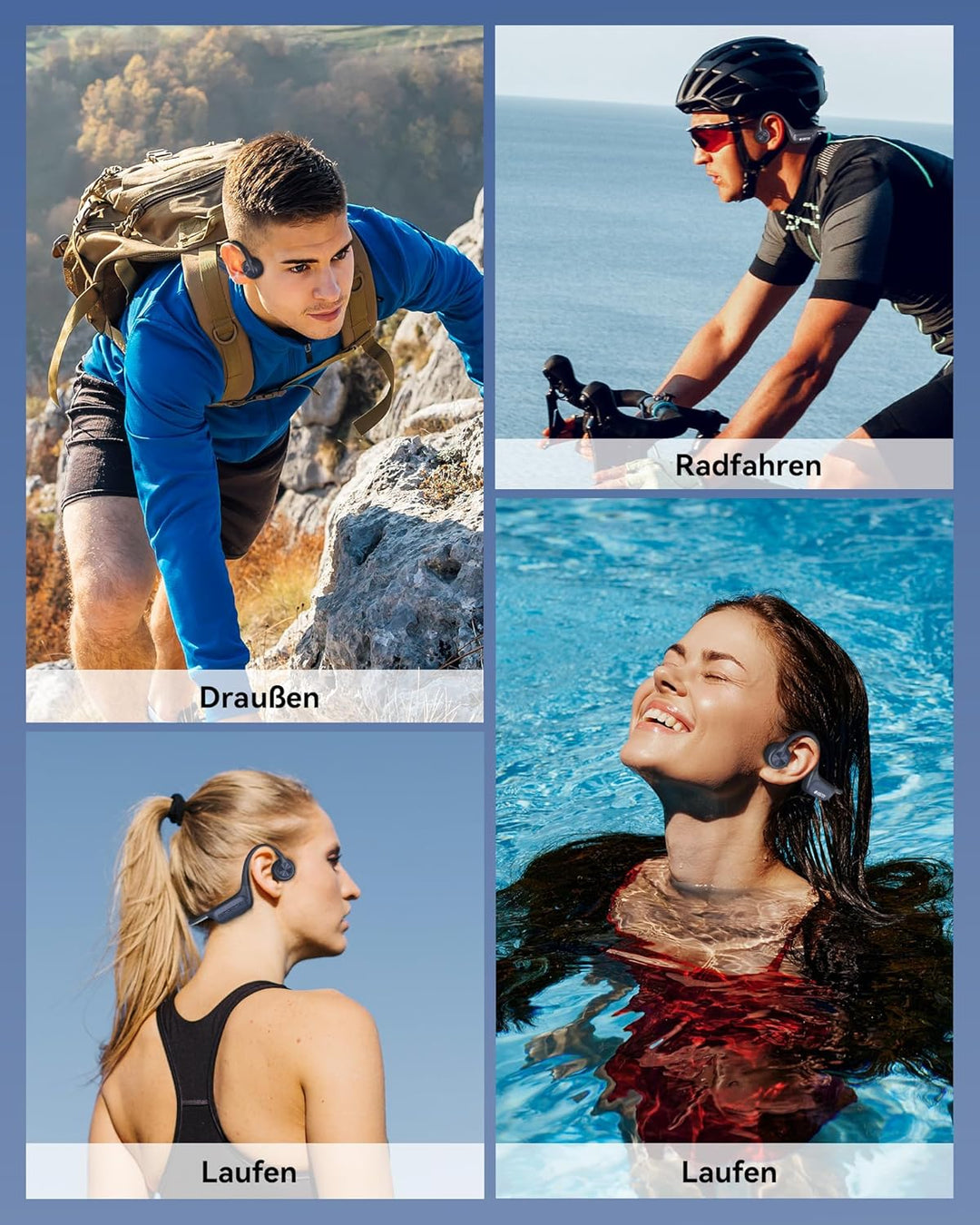 Voistek Knochenschall Bluetooth 6.0 Kopfhörer, IP68 wasserdicht, mit MP3-Player 32GB Speicher, Unter