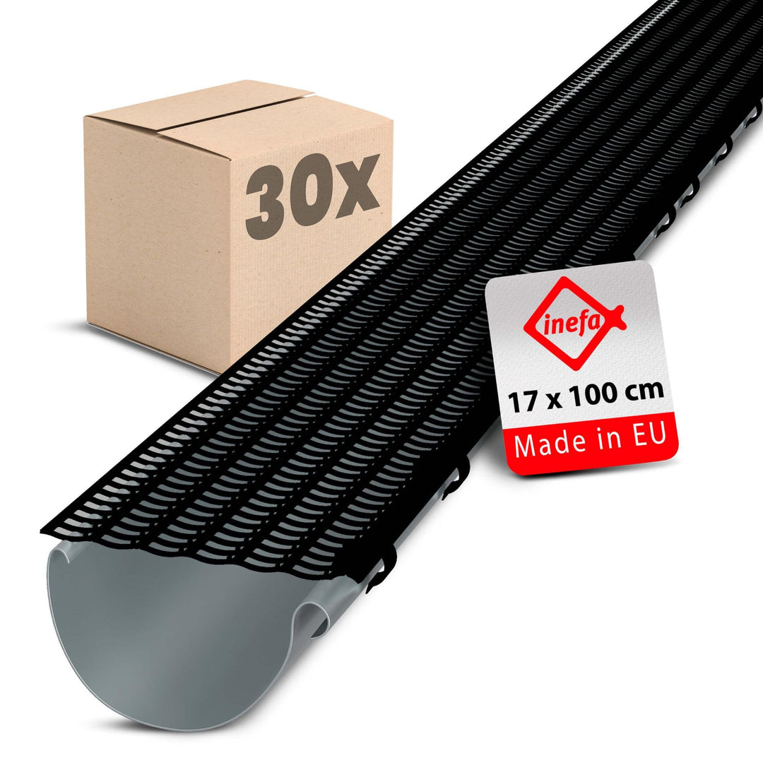 INEFA 30x Laubfangstreifen-Set Dachrinnen Laubschutz 100cm, NW100-150 (Ø100-160mm) Schwarz Dachrinne