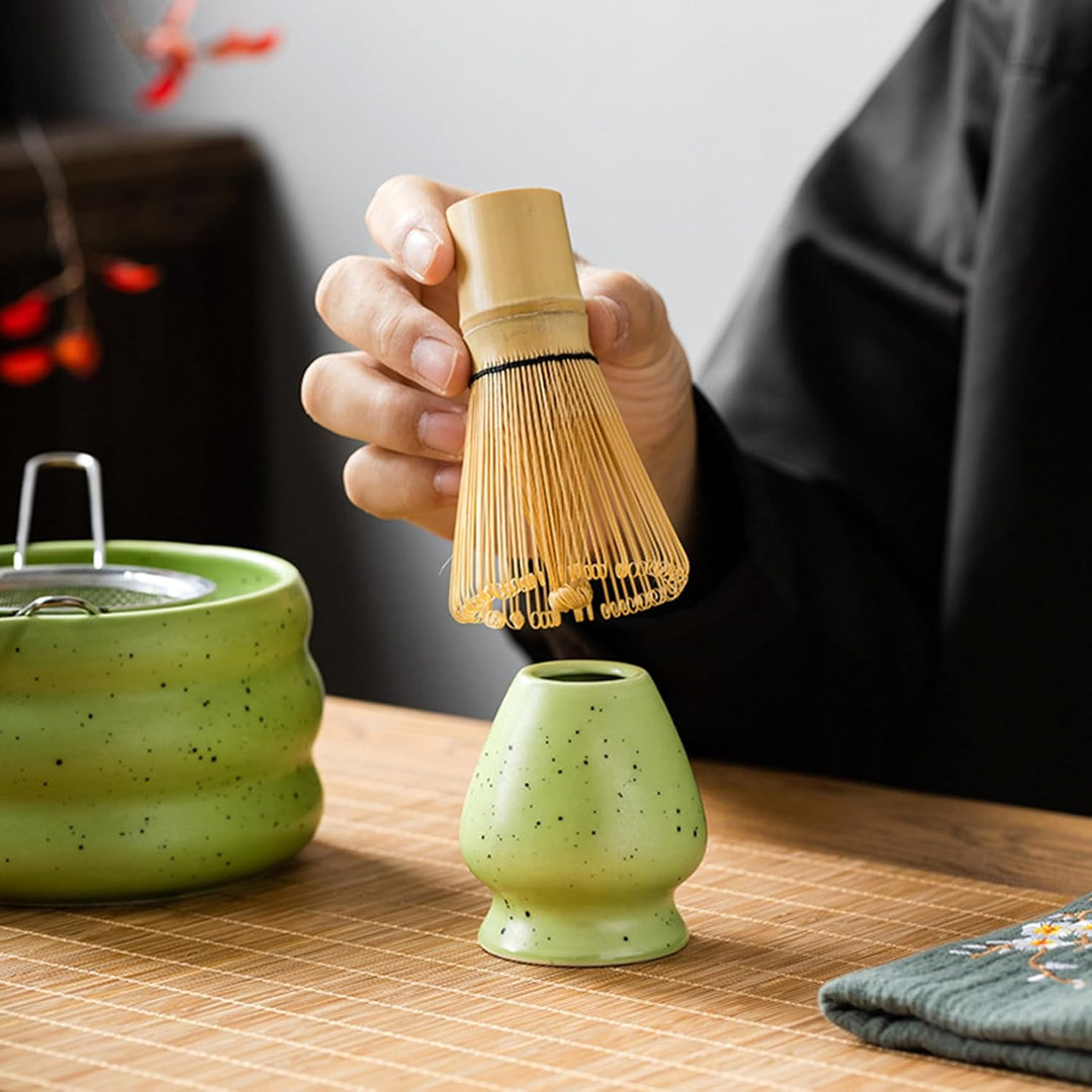 Matcha Tee Set mit Matcha Besen und Schale, Matcha Schneebesen und Keramik Matcha Besen Halter Set v