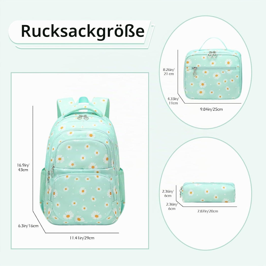 SIVENKE Schulrucksack Mädchen Teenager Damen Schultasche Rucksack Set Gänseblümchen Schulranzen für