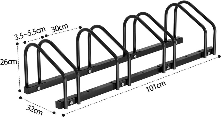 Fahrradständer Boden für 4 Fahrräder, 30cm Radabstand 35-55mm Reifenbreite rostfreier Stahl selbstsi
