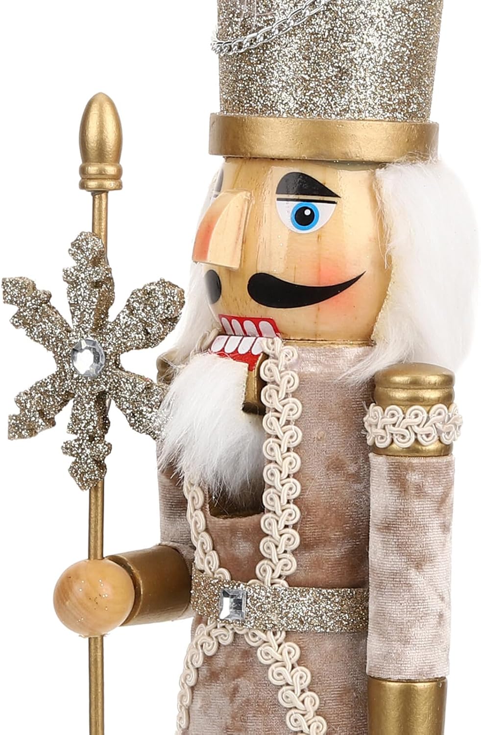SAFIGLE Nussknacker Figur aus Holz 38cm Weihnachtsdekoration mit Goldfarbenem Schneekönig Handbemalt