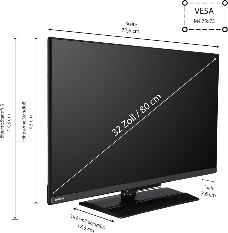 Toshiba 32LV3E63DAZ 32 Zoll Fernseher/VIDAA Smart TV (Full HD, HDR, Triple-Tuner, Bluetooth, Dolby A