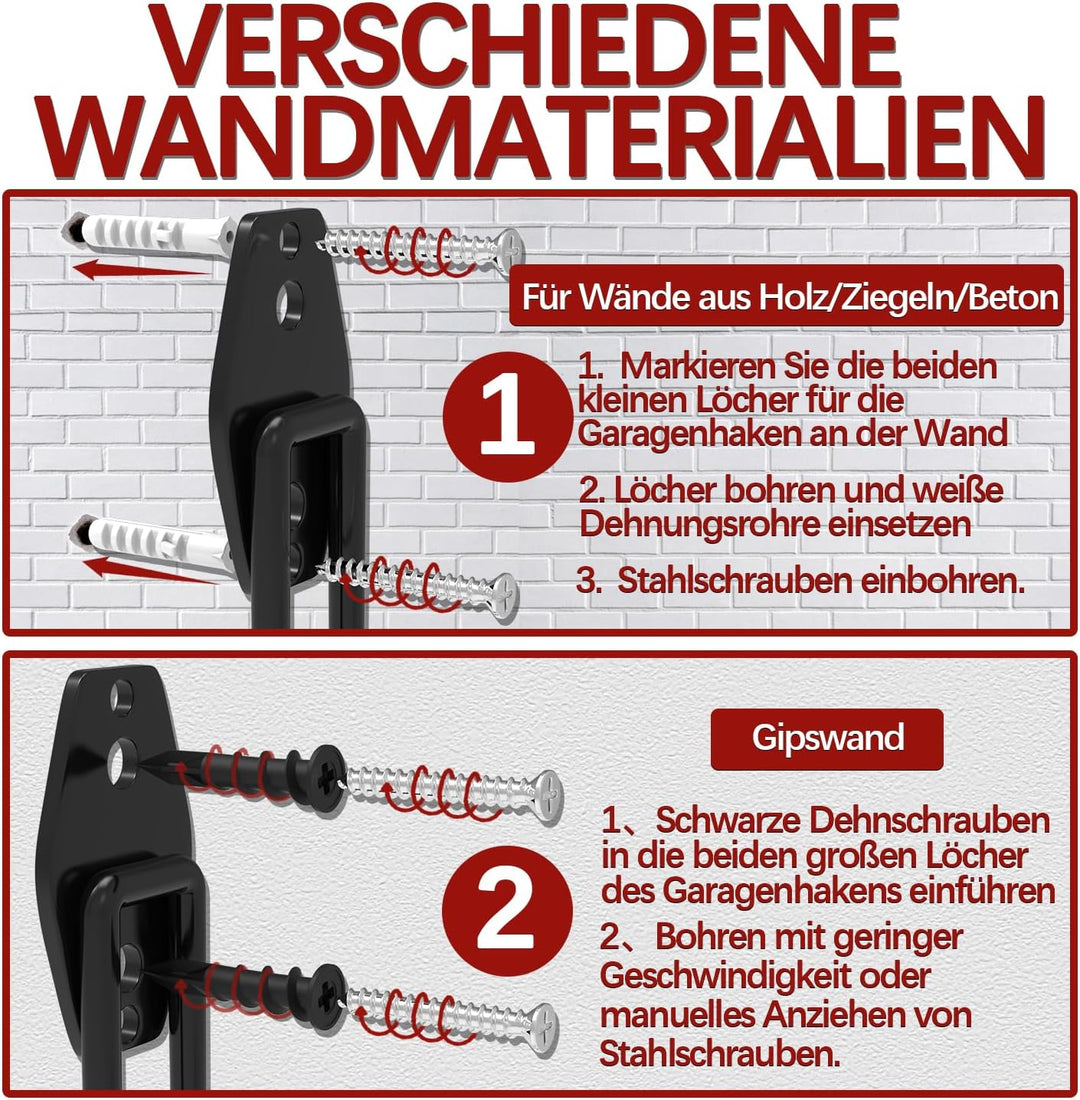 3-H 14 Stück Wandhaken Garage Haken Schwerlast Doppelhaken Multi Grösse Garage Storage Hooks für Lei