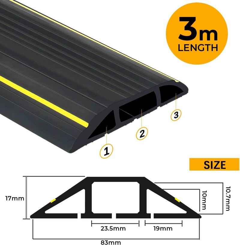 Boden Kabelbrücke, 3M Fussboden Kabelkanal, Flexibler PVC Bodenkabelschutz, Boden Kabelabdeckung zum