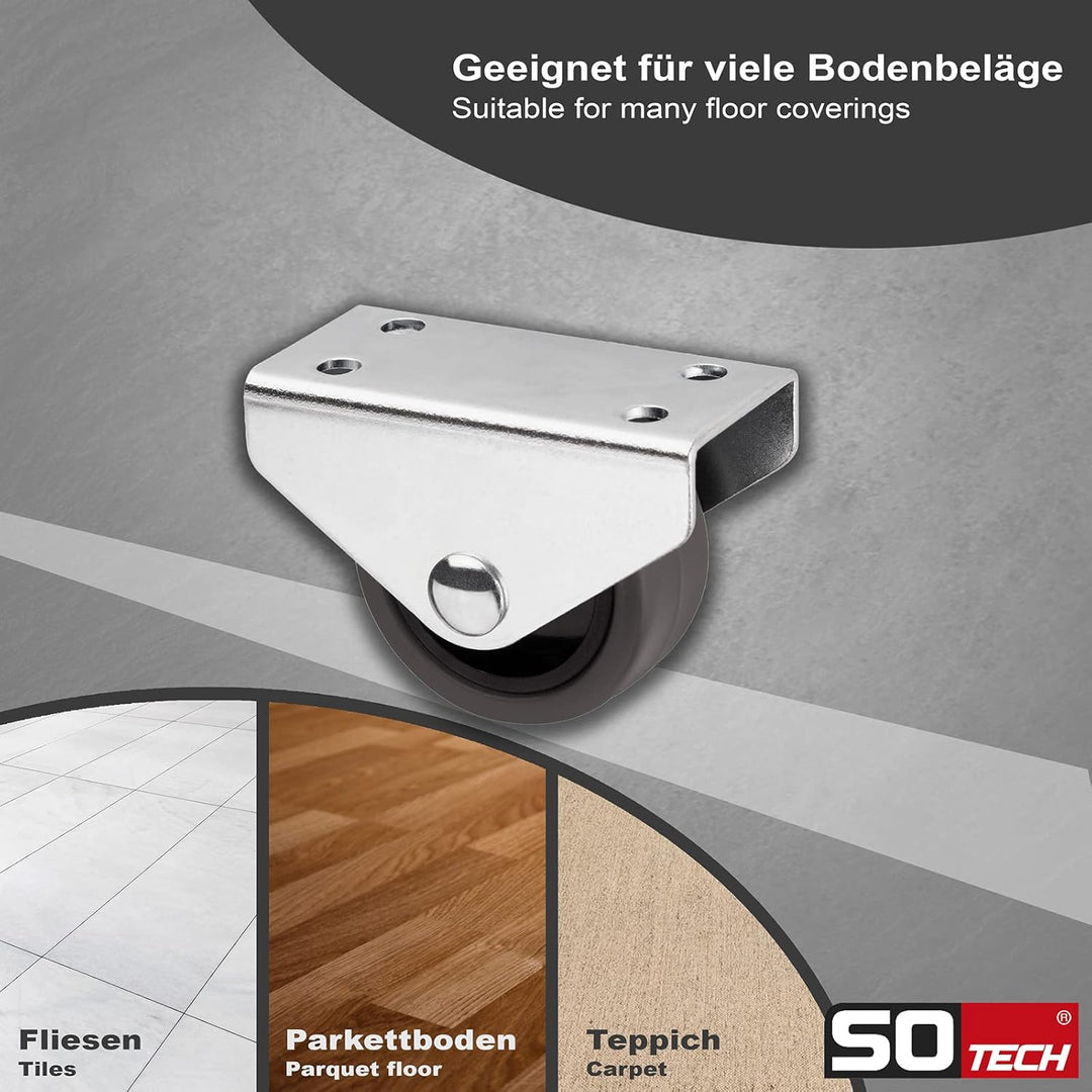 Sotech 20er Set Kastenrolle PASSAU (Ø 40 mm, für Unterbaumontage, dunkelgrau) Transportbockrolle, le