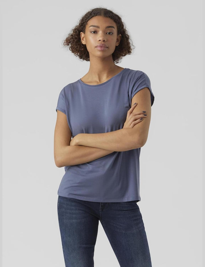 VERO Moda Damen Vmava Plain Ss Top Gajrs Noos T-Shirt M China Blue, M China Blue