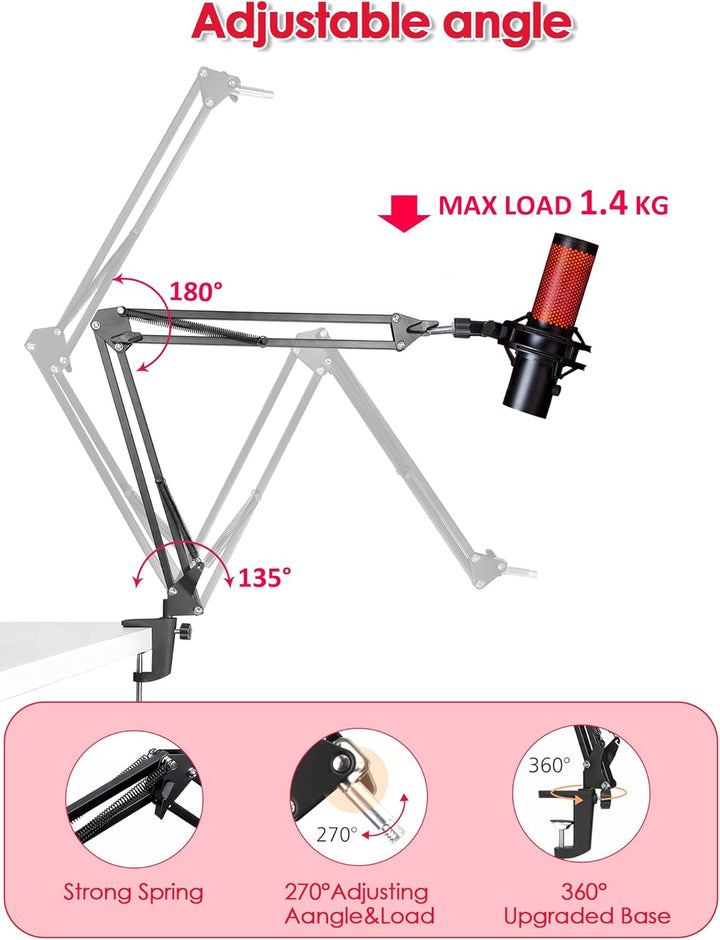 YOUSHARES Mikrofonarm für HyperX QuadCast 2/2 S - Profi Mic Arm mit Kabelklemme kompatibel mit Hyper