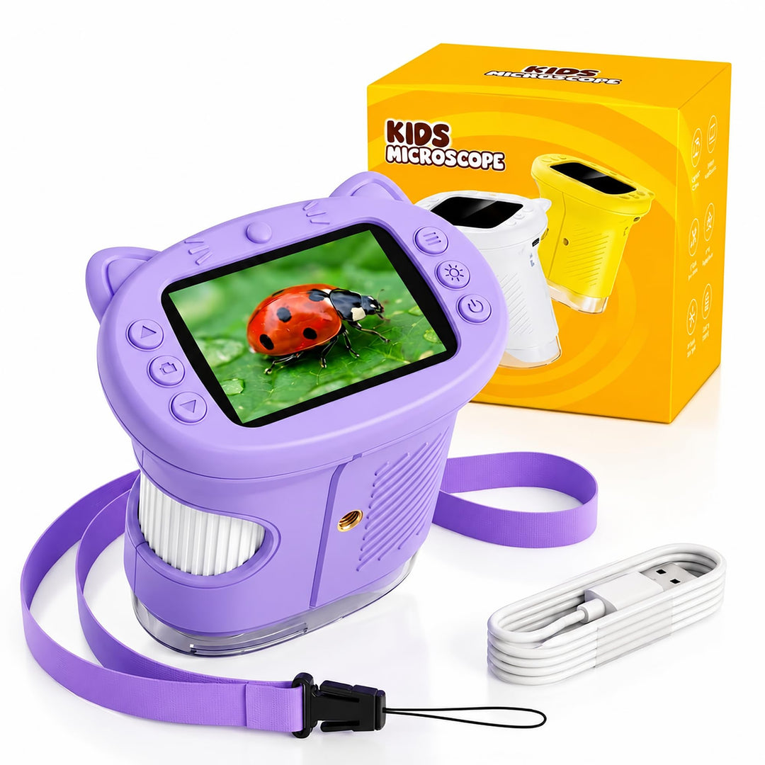 Mikroskop für Kinder, 1000X 4K Digitalmikroskop mit IPS-Display, 8 LED Licht, USB-aufladbar, Tragbar