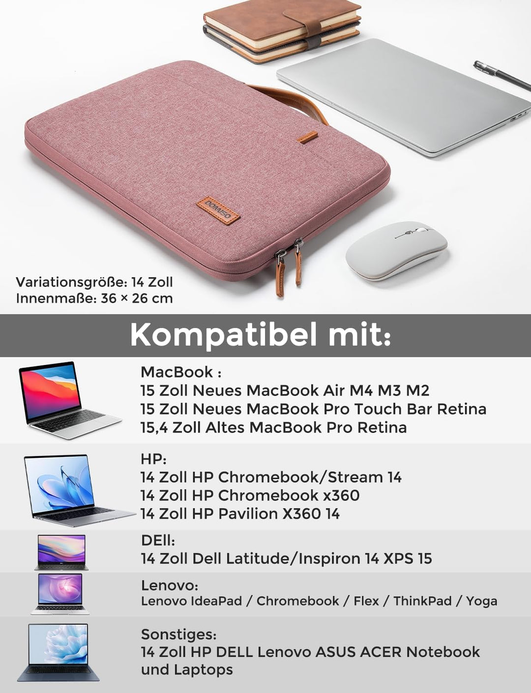 DOMISO Tasche Hülle für 14 Zoll Notebook Laptop Sleeve Case Wasserdicht Laptophülle Schutzhülle für