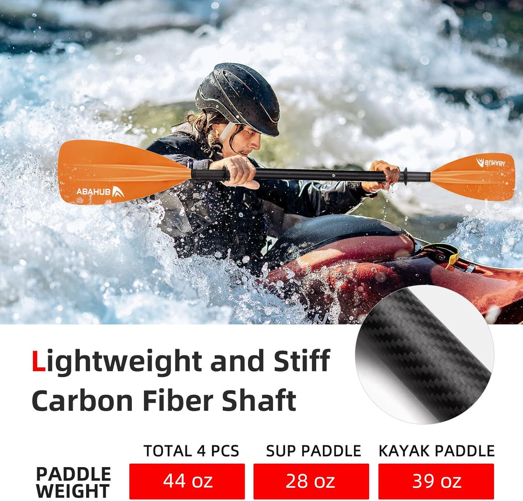 Abahub 4 teilig Carbon SUP Kajak Paddel, 2 in 1 verstellbare Stand up Paddleboard Paddel, leichte Ca