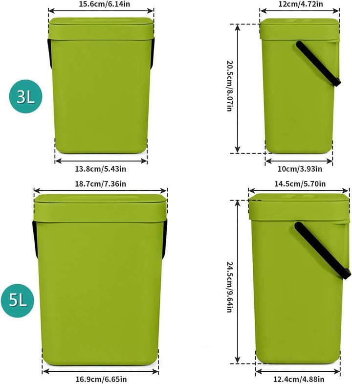 Spesh Biomülleimer Küche 2er-Set(5L+3L) Kunststoff Komposteimer Geruchsdicht Aufhängbar Abfalleimer