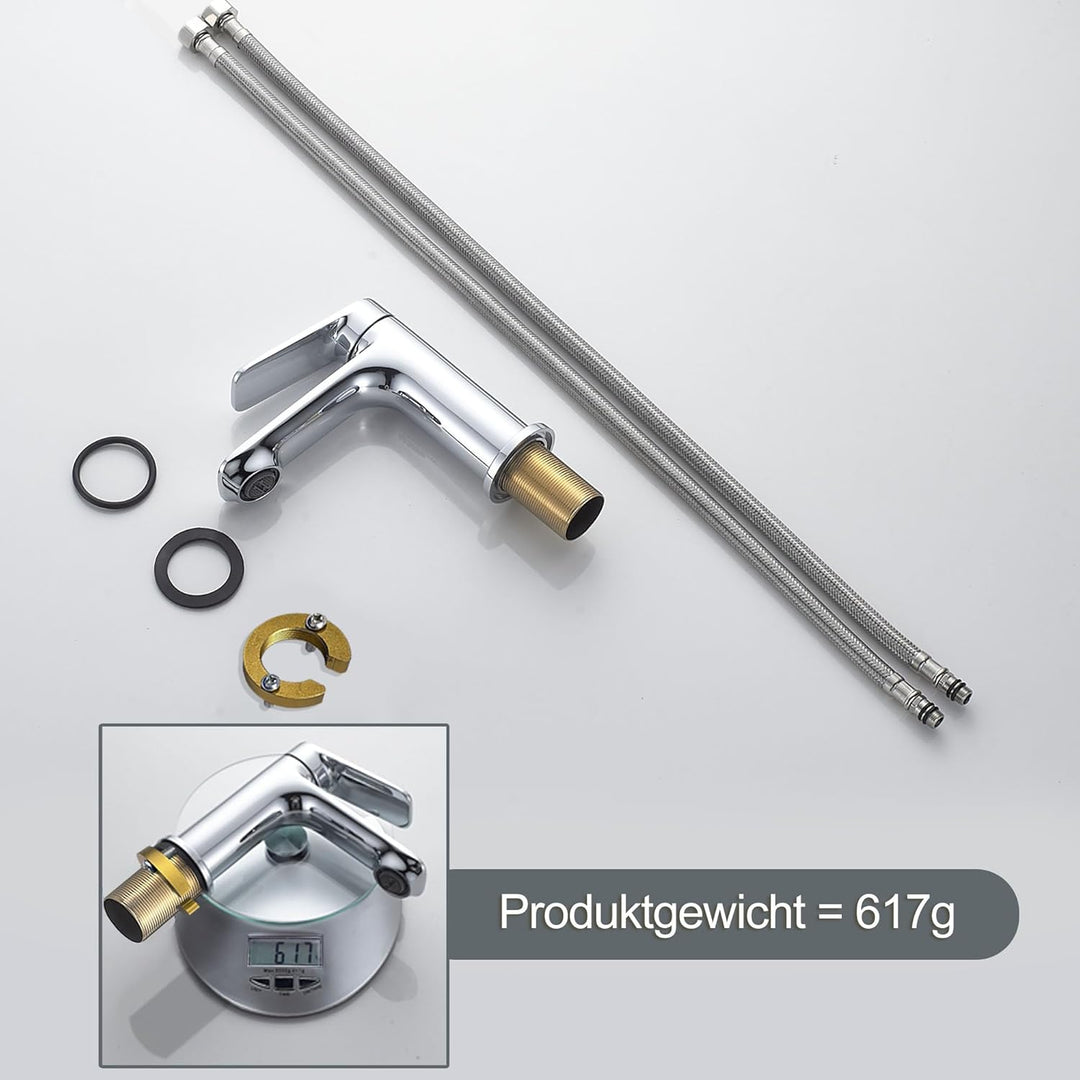 BELZ Wasserhahn Bad Einhebel Mischbatterie aus Messing, Wasserhahn fürs Badezimmer, Wassersparend &