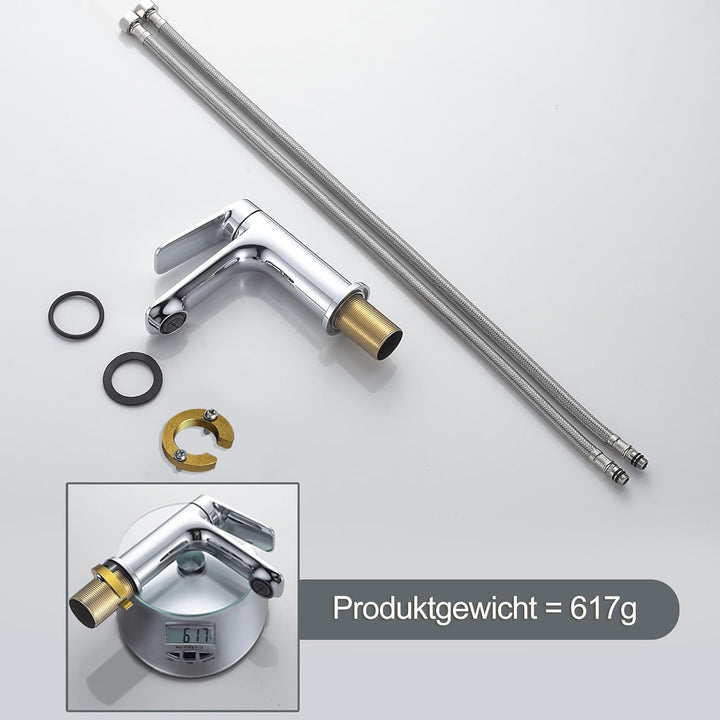 BELZ Wasserhahn Bad Einhebel Mischbatterie aus Messing, Wasserhahn fürs Badezimmer, Wassersparend &