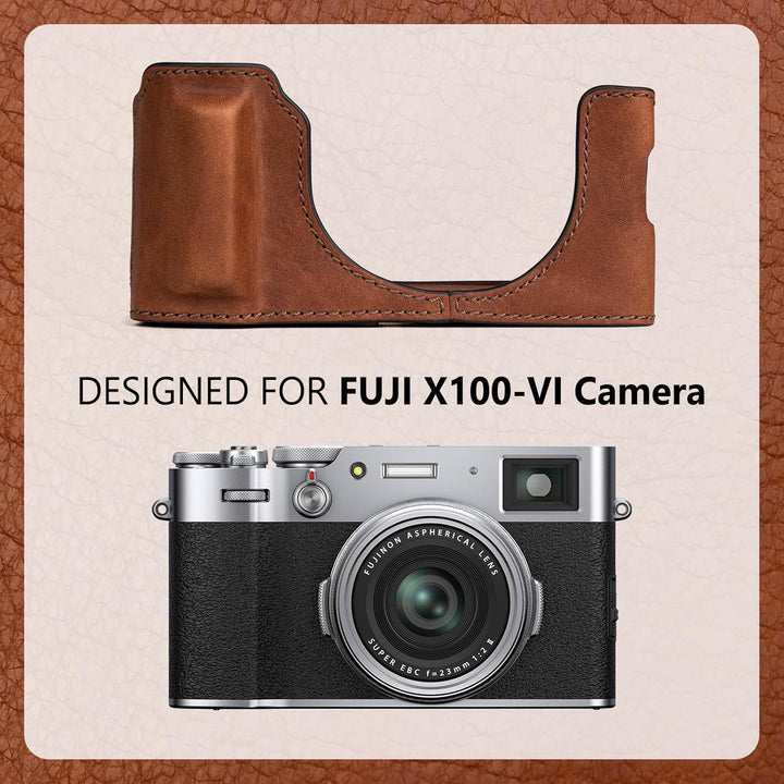 MUZIRI KINOKOO Fuji X100VI Tasche, Echtleder Halbschutzhülle kompatibel für Fujifilm X100VI Kamera –