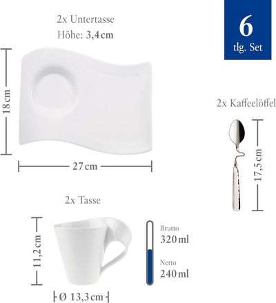 Villeroy und Boch - NewWave Caffè Kaffeetassen-Set, 6 tlg., eleganter Kaffeegenuss, Premium Porzella