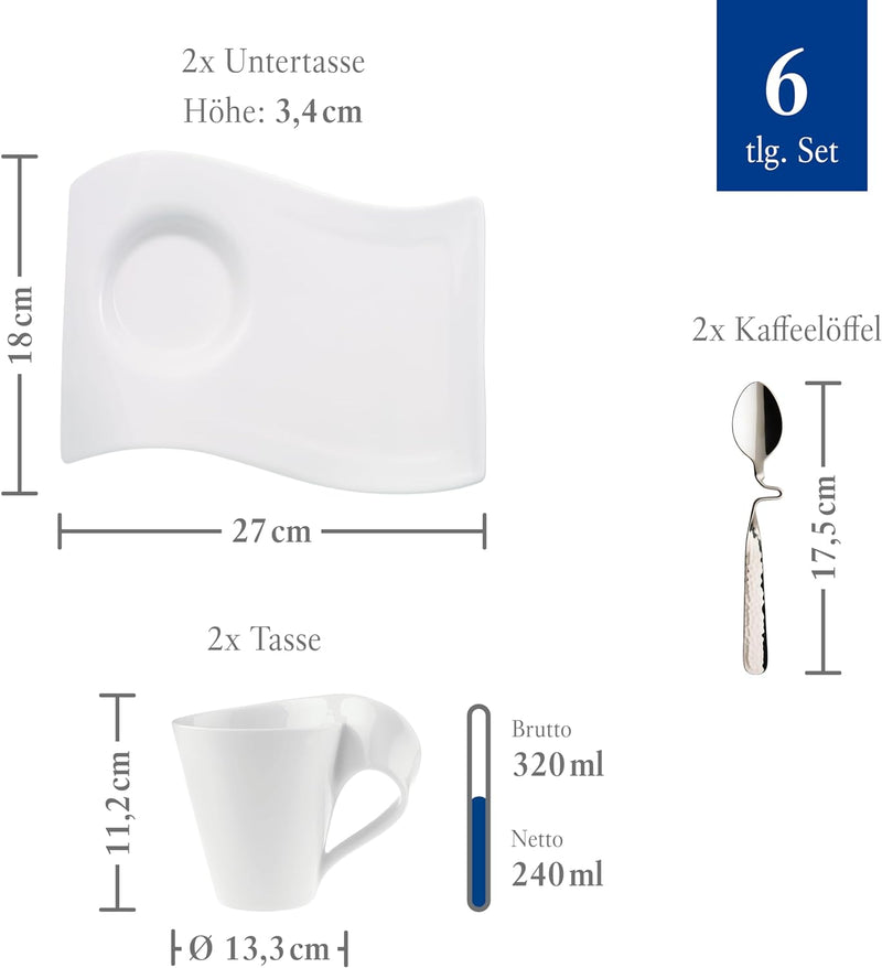 Villeroy und Boch - NewWave Caffè Kaffeetassen-Set, 6 tlg., eleganter Kaffeegenuss, Premium Porzella