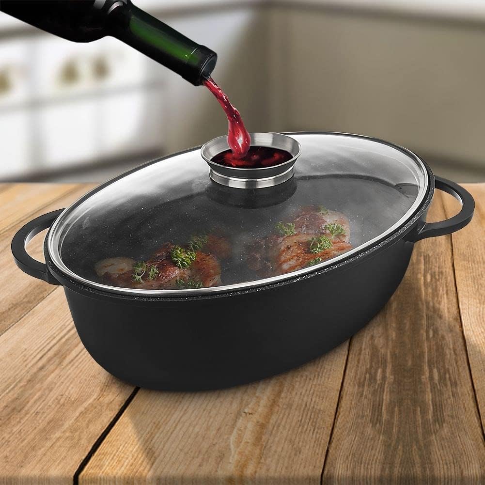 orion group Tiefe Granitbratpfanne Bratpfanne Granit Bräter Brattopf Kochtopf mit Glasdeckel 8 L Gra