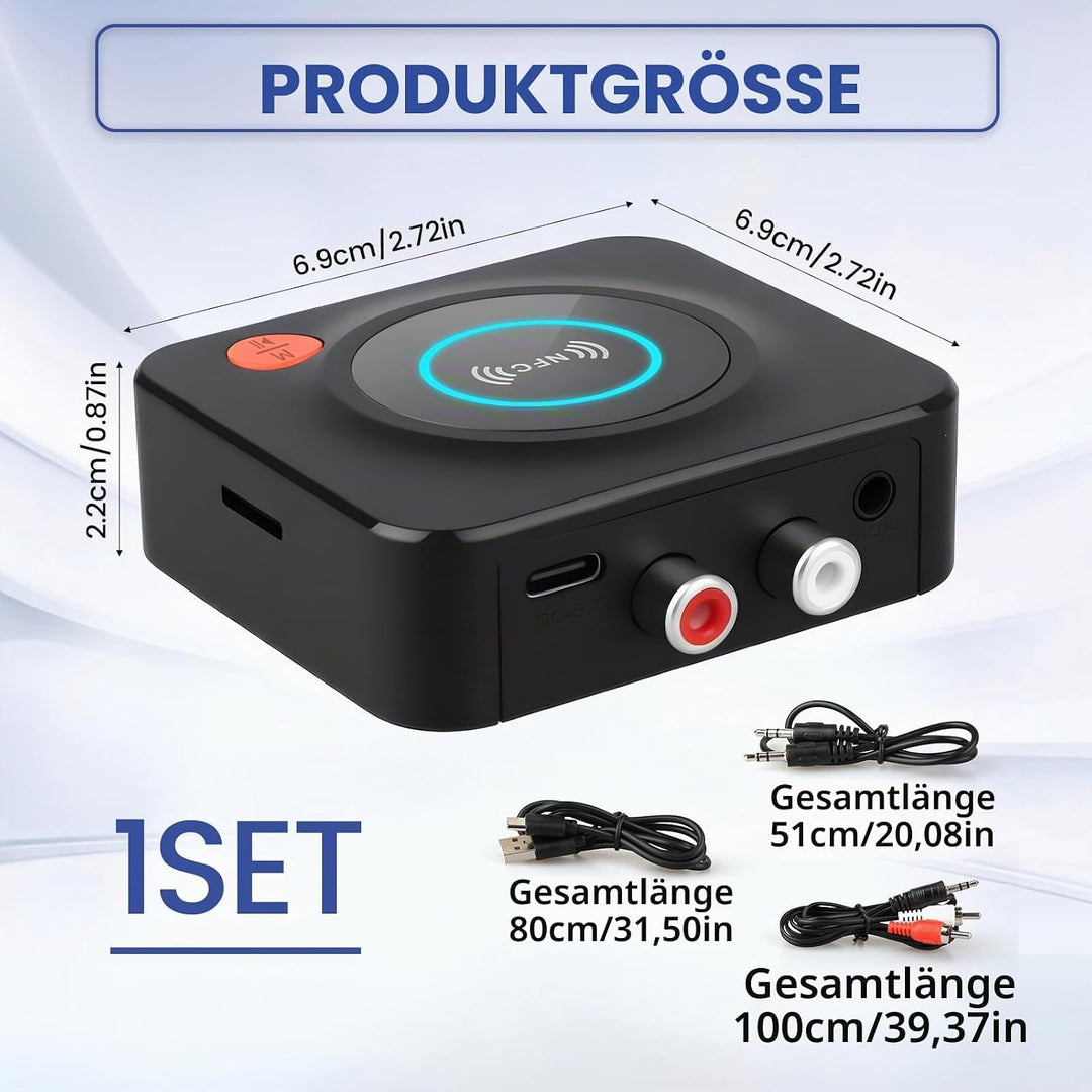 Bluetooth 5.1 Receiver mit AUX 3,5mm und RCA Adapter, Wireless Audio Empfänger für Stereoanlage und