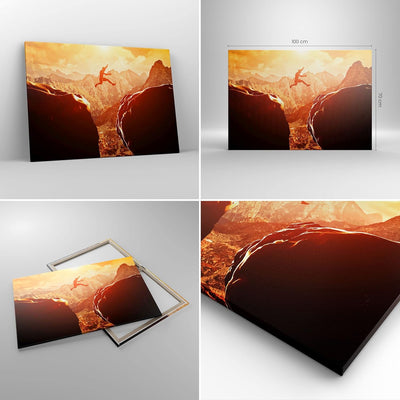 Bilder auf Leinwand 100x70cm Leinwandbild mit Rahmen Mann Berg Freiheit Gross Wanddeko Bild Schlafzi