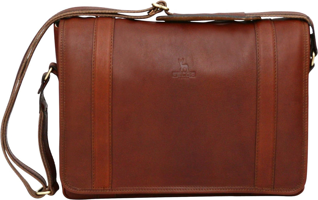 Messenger Bag aus Echtleder mit 13" Laptop-Fach Cognac, Cognac