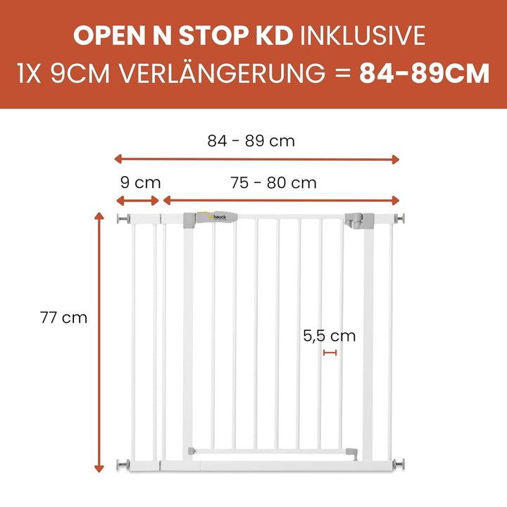 hauck Treppenschutzgitter / Türschutzgitter Open N Stop KD mit 9 cm Verlängerung für Breiten 84 - 89