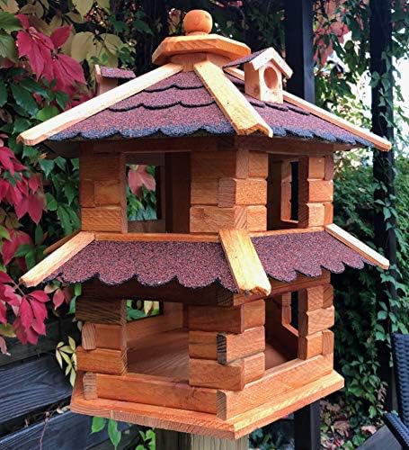 Vogelvilla wetterfest von L bis XL Futterhaus Vogelhaus mit oder ohne Ständer in Braun mit Rot, Grün