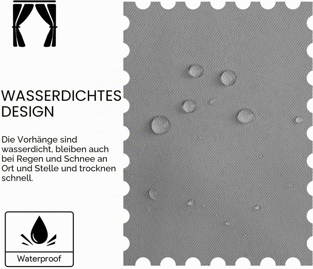 Outdoor Vorhang Wetterfest, Outdoor Vorhänge Wasserdicht mit Ösen Oben und Unten, Sichtschutz Sonnen