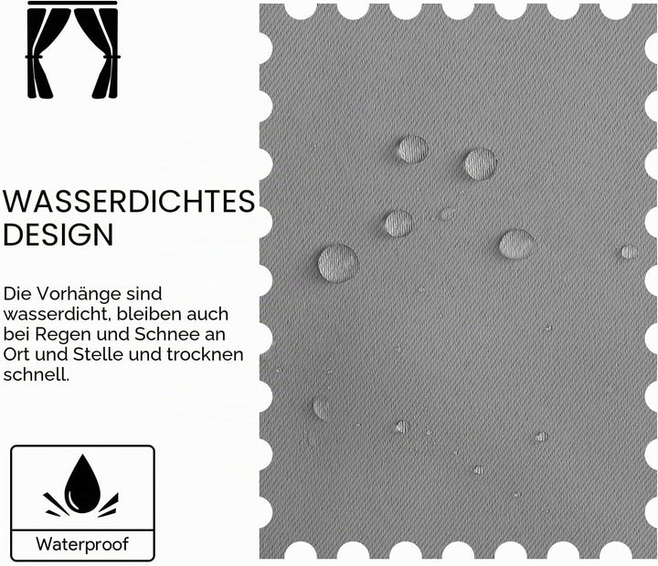 Outdoor Vorhang Wetterfest, Outdoor Vorhänge Wasserdicht mit Ösen Oben und Unten, Sichtschutz Sonnen