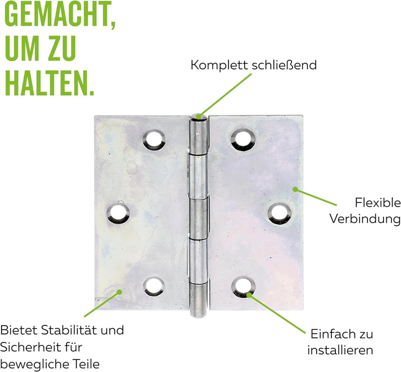 Alberts 850272 Scharnier | quadratisch | galvanisch gelb verzinkt | 64 x 64 mm | 20er Set, 64 x 64 m