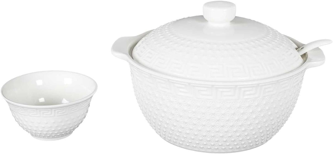 Home Deco Factory, KA0279, 9-Piece Porcelain Soup Service, 27L Tureen, Ladle and 6 Bowls, Clean and