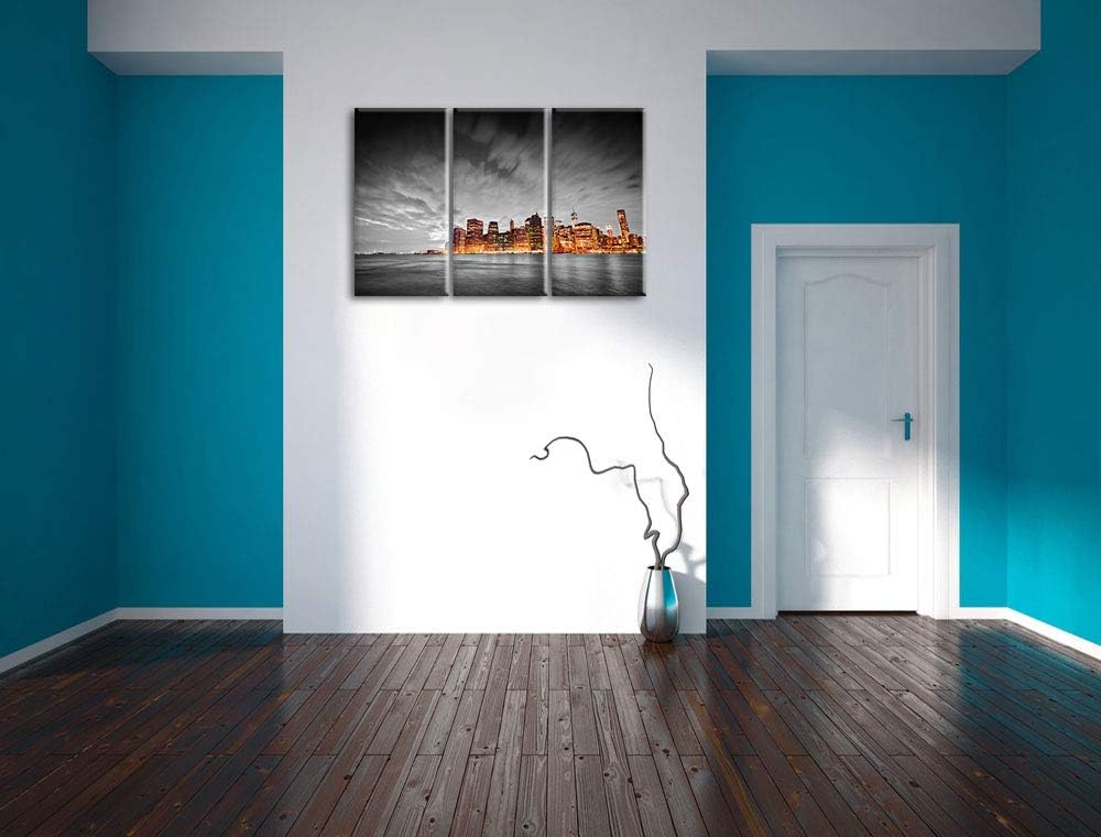 Skyline von New York bei Nacht schwarz/weiss 3-Teiler Leinwandbild 120x80 Bild auf Leinwand, XXL rie