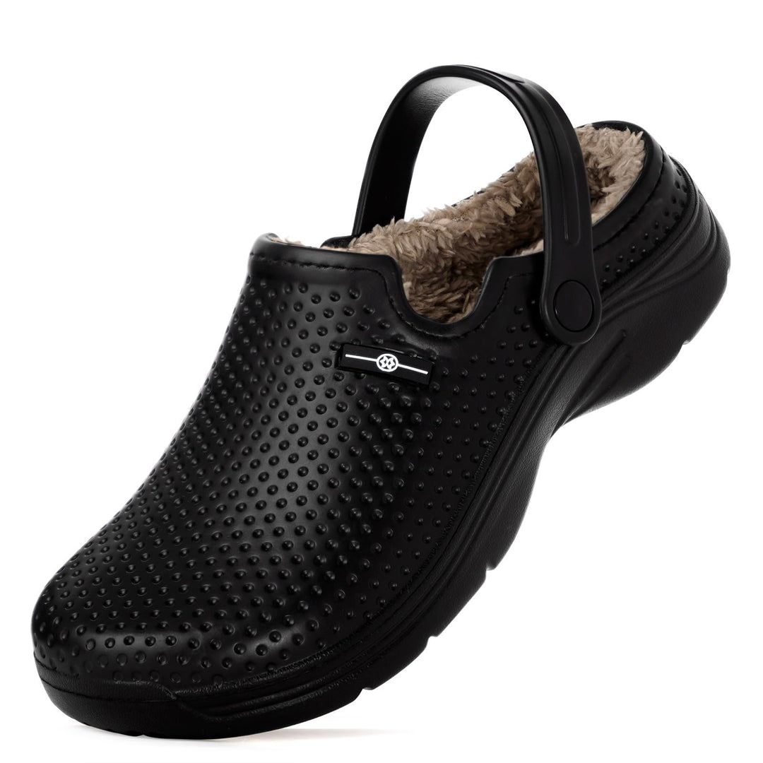 Hsyooes Clogs Damen Winter Gartenschuhe Herren Gefütterte Hausschuhe Wasserdicht Plüsch Pantoletten